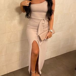 Nookie Alchemy Boned Bodice One Shoulder Gown Sand